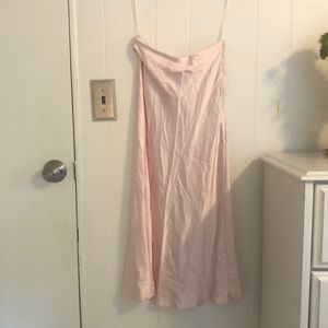 Pink satin midi-skirt
